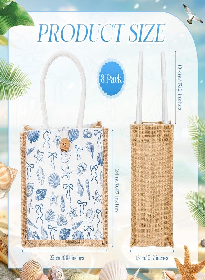 Abbylike 8 Pcs Ocean Seashell Beach Gift Bag Burlap Sea Shell Starfish Bow Party Favor Bags Coastal Reusable Canvas Goodie Candy Tote with Handle for Summer Wedding Sea Baby Shower Birthday Decor - Image 4
