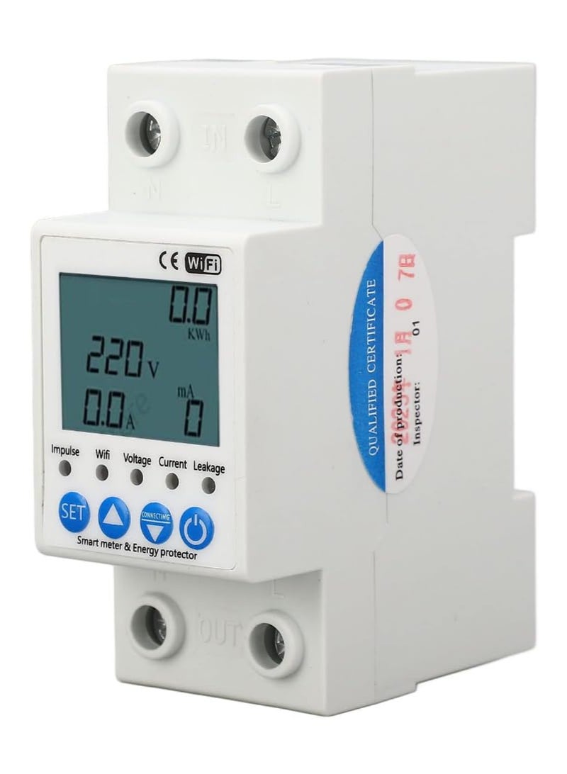 مفتاح حماية من التسرب، قاطع دائرة واي فاي تيار متردد 220 فولت 63 امبير، مراقبة في الوقت الحقيقي ومزود بشاشة led - Image 1