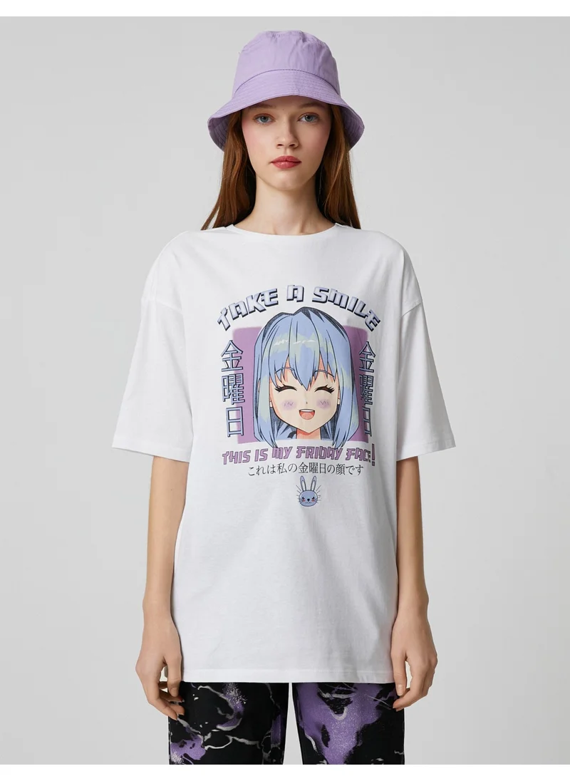 كوتون Anime T-Shirt Oversize Short Sleeve Crew Neck Comfortable Cut