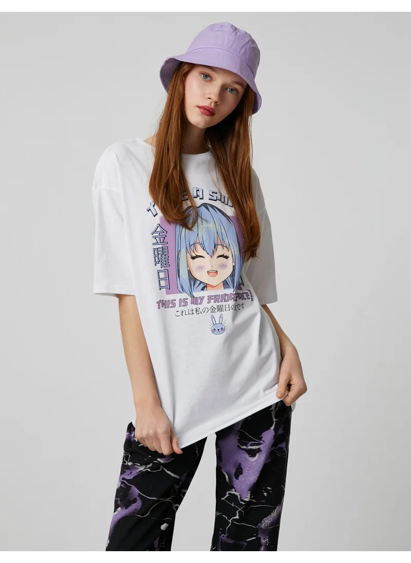 كوتون Anime T-Shirt Oversize Short Sleeve Crew Neck Comfortable Cut