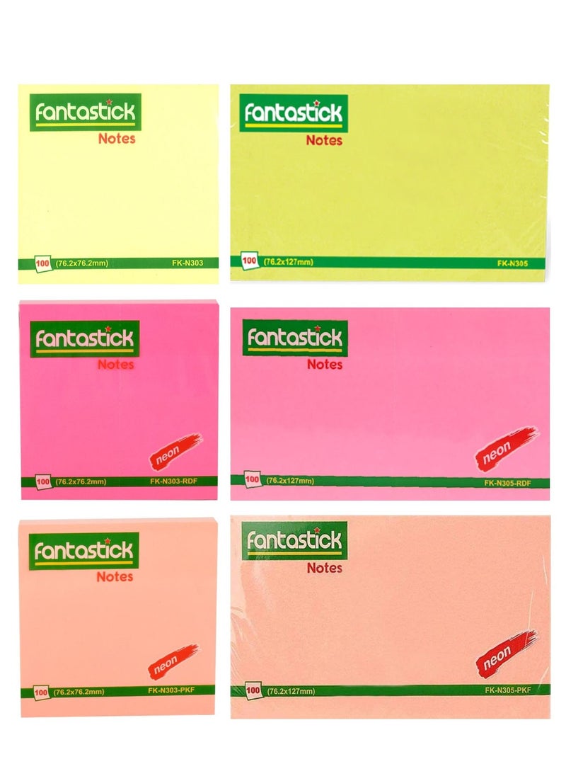 Fantastick 6-Piece Sticky Notes Assorted Sizes and Colours  - Image 1