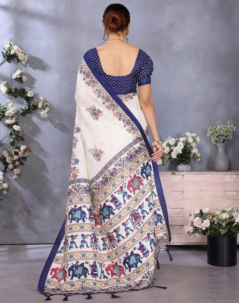 Yashika Women's Art Silk Animal Printed Saree With Unstitched Blouse Piece |saree for Women | New Sari | Latest Saree_AZ-YA-P1-SHAADI NAVY - Image 5