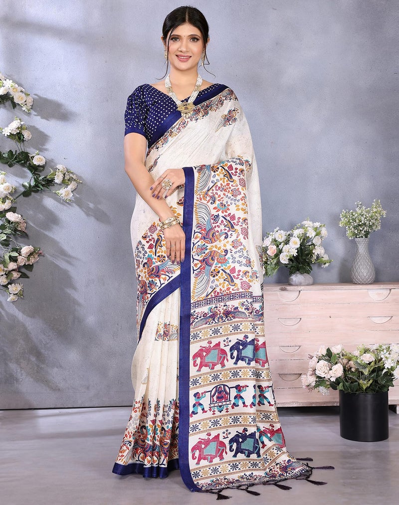 Yashika Women's Art Silk Animal Printed Saree With Unstitched Blouse Piece |saree for Women | New Sari | Latest Saree_AZ-YA-P1-SHAADI NAVY - Image 2