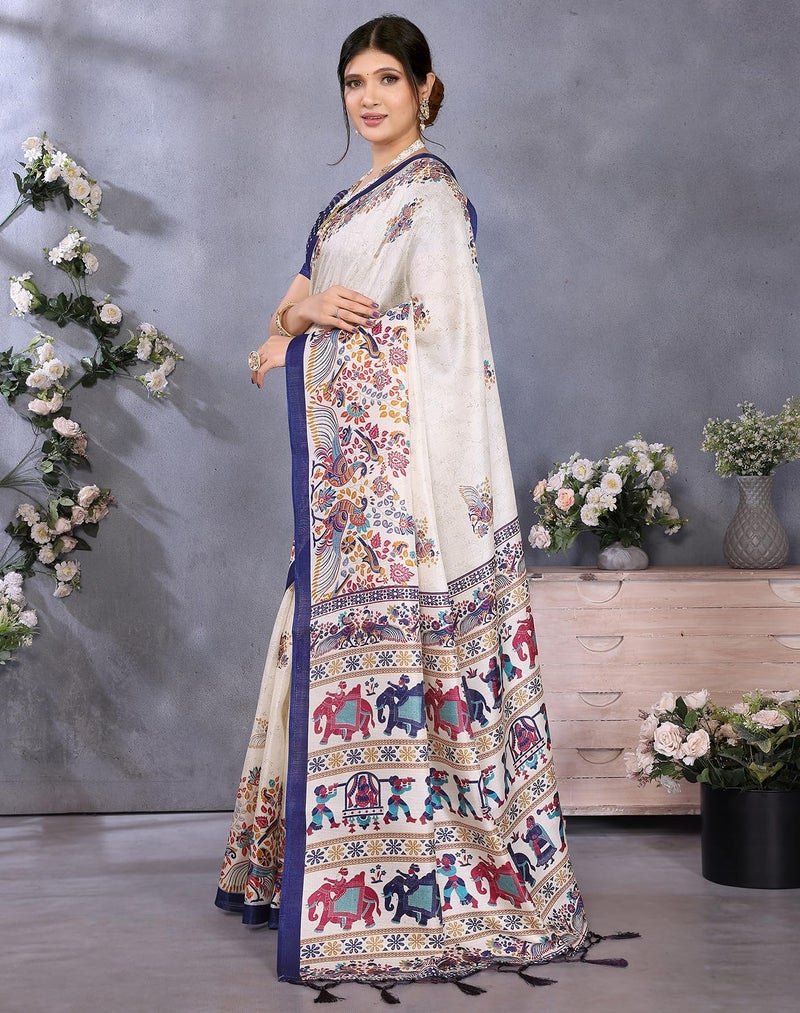 Yashika Women's Art Silk Animal Printed Saree With Unstitched Blouse Piece |saree for Women | New Sari | Latest Saree_AZ-YA-P1-SHAADI NAVY - Image 3