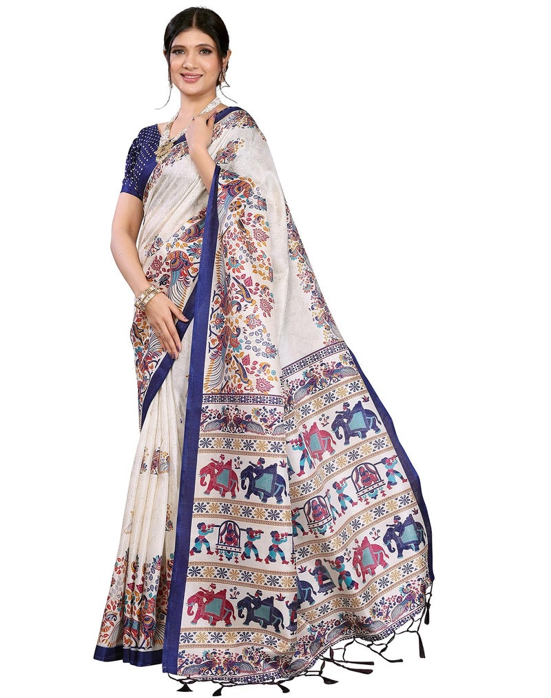 Yashika Women's Art Silk Animal Printed Saree With Unstitched Blouse Piece |saree for Women | New Sari | Latest Saree_AZ-YA-P1-SHAADI NAVY - Image 1