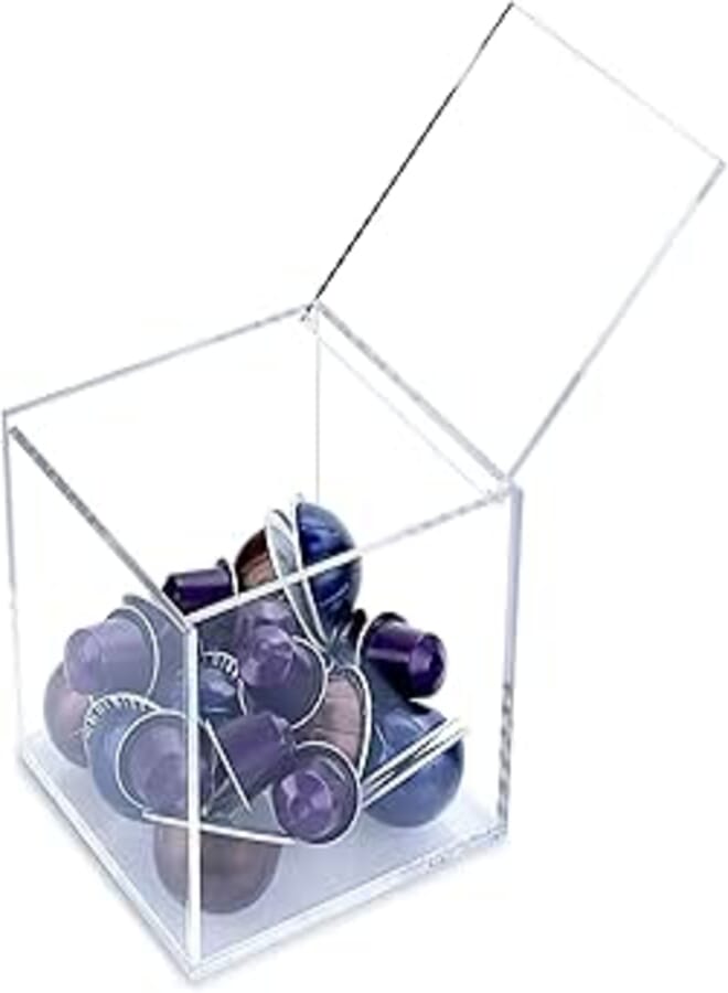 ELLDOO Clear Acrylic Coffee Pod Holder with Lid for Nespresso Capsules Vertuoline OriginalLine Tea Bag Organizer, Sugar Packets Storage Holder Kitchen Desktop Organizer Box, Large Size