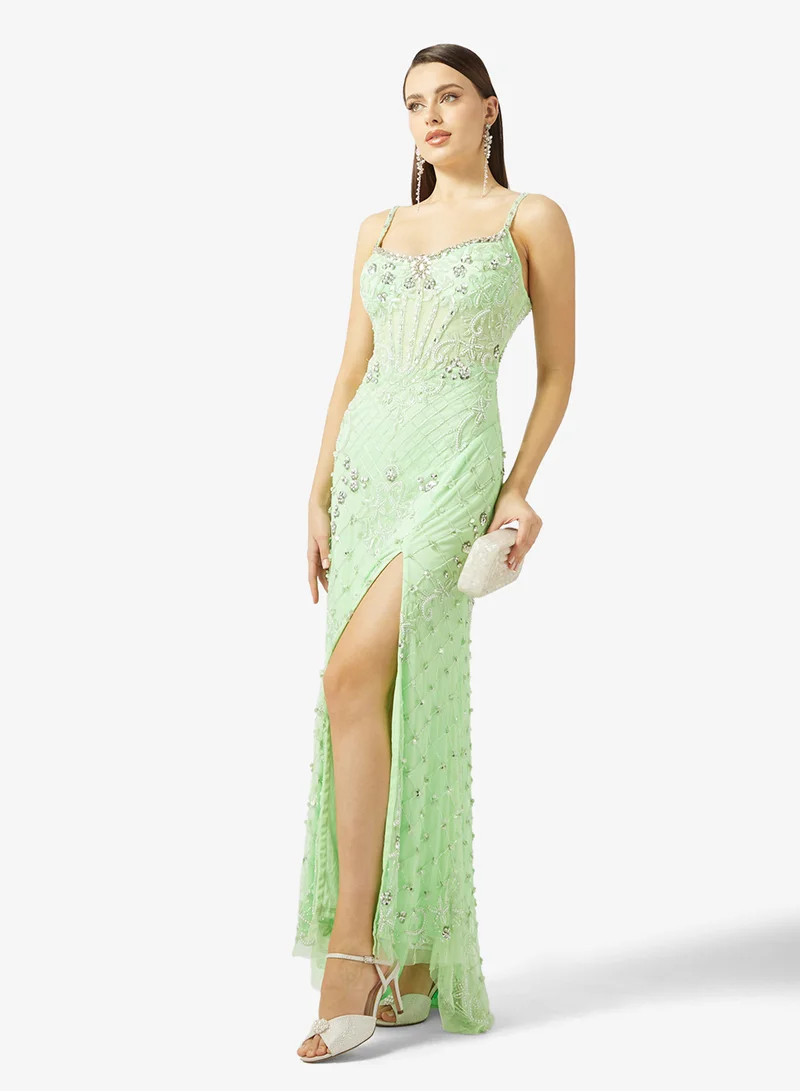 Namshi x  Corset Bodice Bead Embellished Evening Gown for Women | Best Price UAE