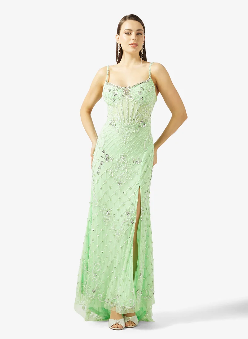 Corset Bodice Bead Embellished Evening Gown