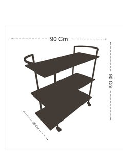 fan baytk Black 3-Tier Serving Trolley with Premium Brown Wood Tops - Dimensions: 90cm L x 35cm W x 90cm H. Perfect for serving food and drinks at events and parties.  - Image 2