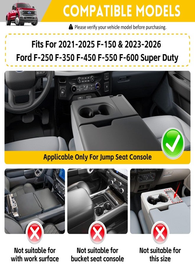 JTYZSM منظم حامل أكواب المقعد الإضافي JTYZSM لسيارات فورد F150 موديلات 2021-2025 وفورد F250 F350 F450 F550 F600 سوبر ديوتي موديلات 2023-2026، ملحقات حامل أكواب الكونسول الوسطي (للمقعد الإضافي فقط). - Image 2