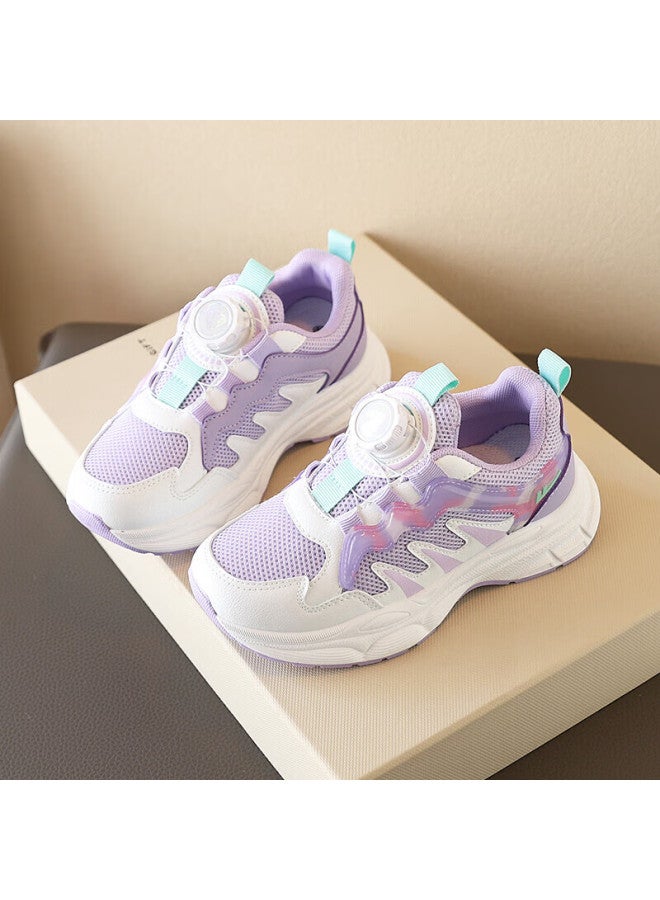 Warrior Kids Running Shoes With K Buckle Dad Shoes For Big Kids Casual Shoes Wz-1105 Purple White Size 32 - Image 1