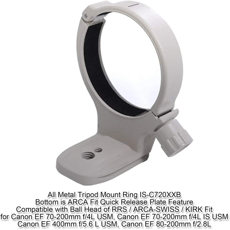 iShoot Lens Tripod Mount Ring for Canon EF 70-200mm f/4L (IS) USM, EF 400mm f/5.6 L USM, EF 80-200mm f/2.8L, Lens Collar Support Bracket with AS Fit Quick Release Plate for Tripod Ball Head of ARCA-SWISS Fit - Image 2