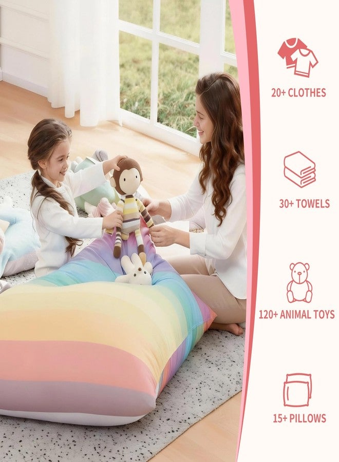 Nobildonna Stuffed Animal Storage Bean Bag Chair Cover for Kids Teens (No Filler) 250L Washable Large Beanbag Cover for Kids Room Organizing Plush Toys or Home Living Room Textile,Rainbow - Image 4