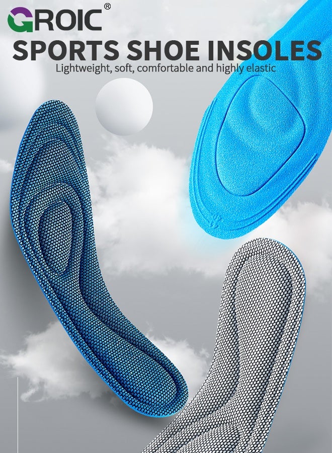 GROIC 3-Pack Herbal Anti-Odor Shoe Insoles - Cloud Cushioning Breathable Inserts for Men & Women, Steppers Insoles with Arch Support for Foot Pain Relief and Fatigue Reduction，Trim to Fit - 2 Blue + 1 Gray - Size 43-44 - Image 2