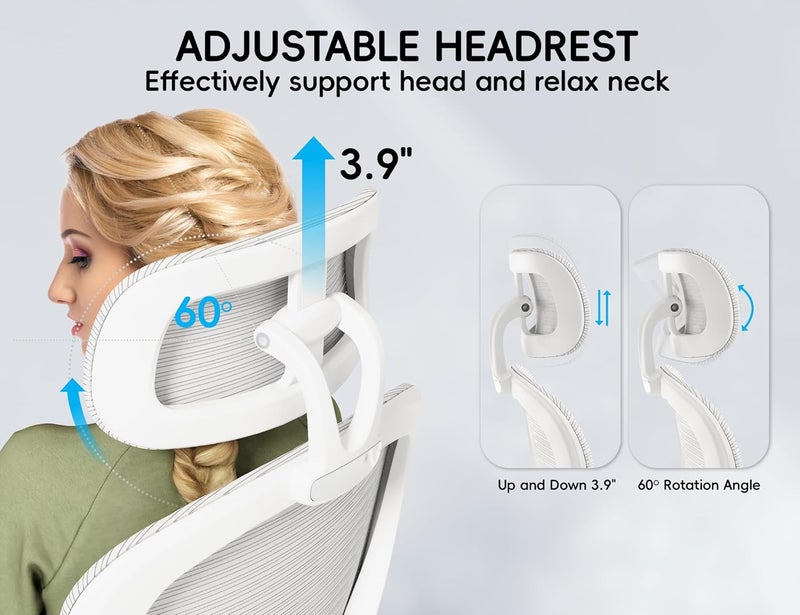 TRALT Office Chair - Ergonomic Office Chair with Back Support, Computer Chair - Home Office Desk Chairs, 330lbs Wide Seat Big and Tall Office Chairs with Headrest, Comfy Desk Chairs (White) - Image 3