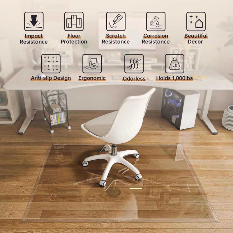 Hasipu [Tempered Glass] 36â€œ x 36â€ Beveled Edge Glass Chair Mat with Polished Edge Clear Office Chair Mat, Glides Smoothly, Suitable for Carpet or Hardwood Floors - Image 4