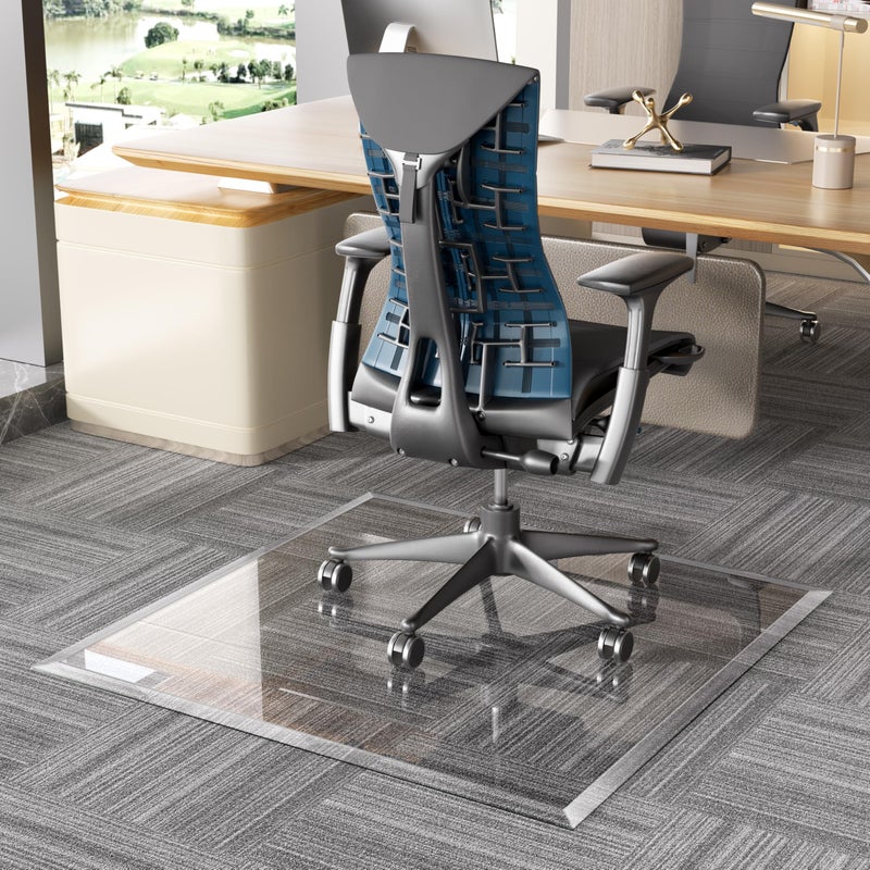 Hasipu [Tempered Glass] 36â€œ x 36â€ Beveled Edge Glass Chair Mat with Polished Edge Clear Office Chair Mat, Glides Smoothly, Suitable for Carpet or Hardwood Floors - Image 1