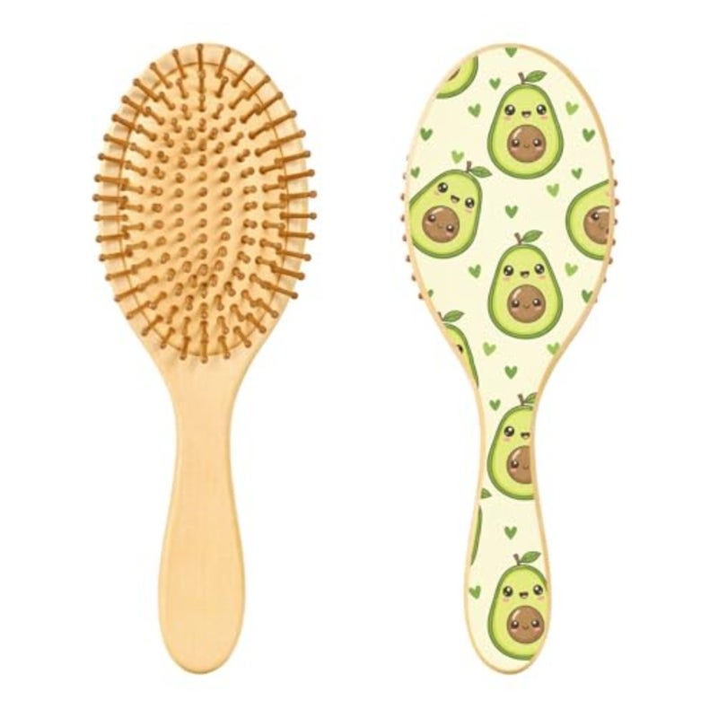 Cute Avocado Heart Pattern Hair Brush for Women Men Smoothing Hair Brushes Round Hairbrush Hair Massager Scalp Travel Wooden Combs for Wet Dry Curly Straight Thick Hair - Image 2