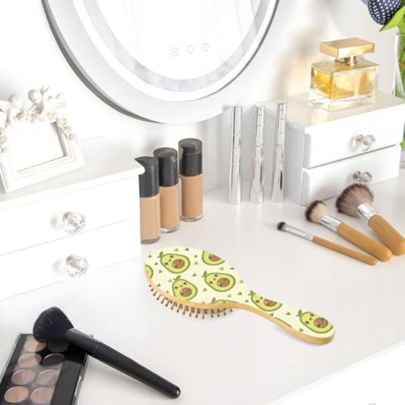 Cute Avocado Heart Pattern Hair Brush for Women Men Smoothing Hair Brushes Round Hairbrush Hair Massager Scalp Travel Wooden Combs for Wet Dry Curly Straight Thick Hair - Image 5