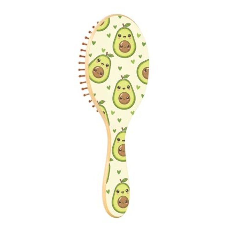 Cute Avocado Heart Pattern Hair Brush for Women Men Smoothing Hair Brushes Round Hairbrush Hair Massager Scalp Travel Wooden Combs for Wet Dry Curly Straight Thick Hair - Image 1