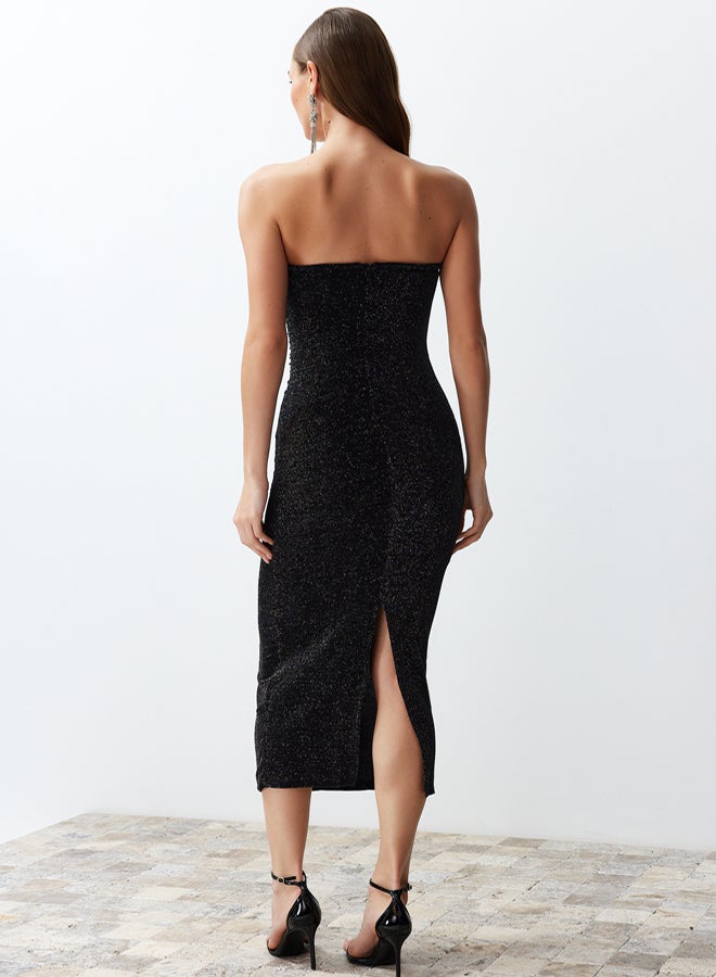 trendyol Black Bodycon Lined Sparkly Glitter Knitted Elegant Evening Night Graduation Dress - Image 5