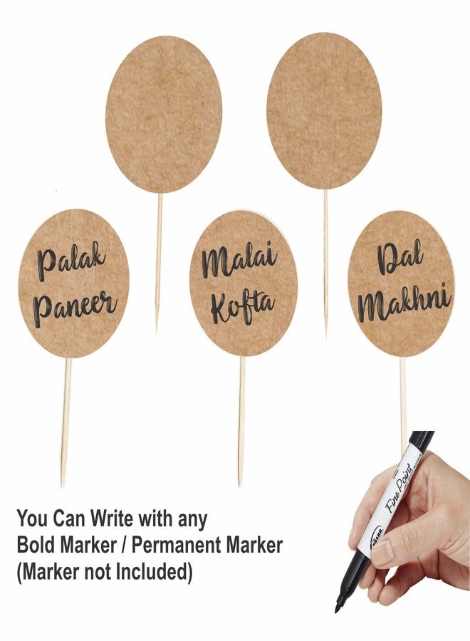 RDH INC. RDH 100 Pcs Circle Craft Paper Bold Marker Cupcake/Cake Toppers, Buffet Labels for Charcuterie Board Food Tags Toothpick Signs, Wedding Birthday Party Table and Dinner Decorations Supplies - Image 2