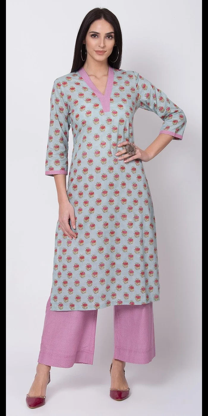 بيبا طقم بدلة بالازو كورتا بلو مستقيم باللون الأزرق السماوي