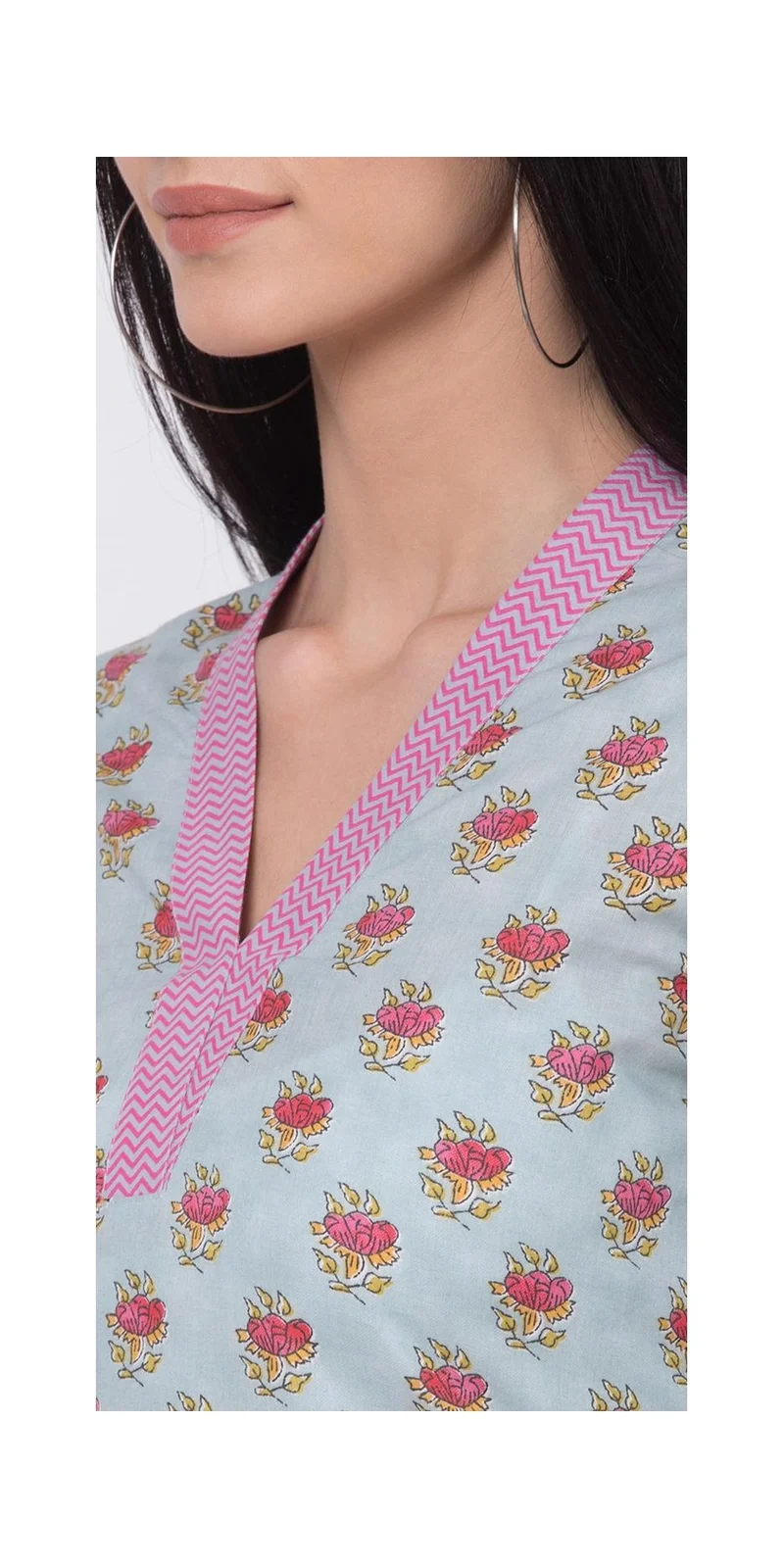 Biba Sky Blue Straight Kurta Palazzo Suit Set