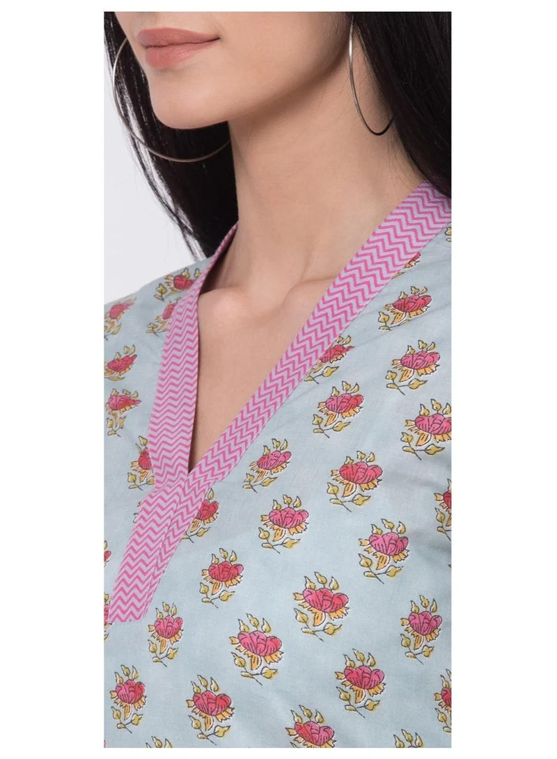 Biba  Sky Blue Straight Kurta Palazzo Suit Set for Women | Best Price UAE
