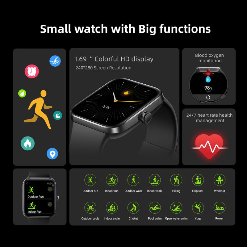 Smart Watch 1.69-Inch TFT-LCD Screen - 5ATM Waterproof Smart Sports Watch for Men Women Health Fitness Swimming - Image 3