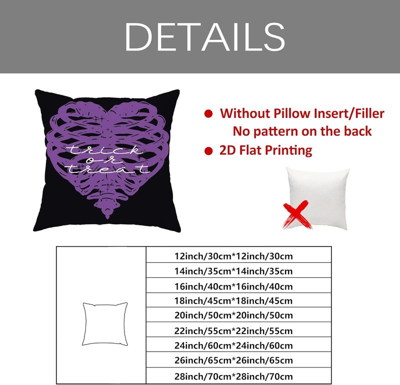 Halloween Throw Pillow Covers Set of 4, Violet Skull and Heart Decorative Cushion Cases, Spooky Autumn Farmhouse Decor for Home Sofa Bed Couch 16x16 Inch - Image 3