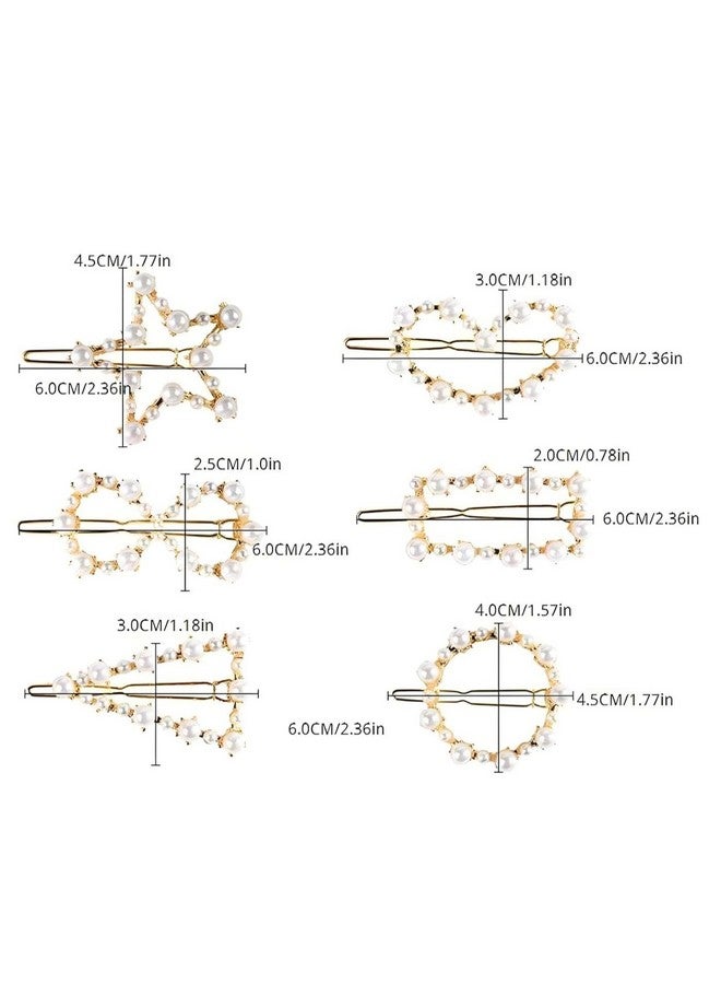 DN Creation Set of 6 Stylish Pearl Korean Rhinestone Metal Hair Clips Hair Pins for Women and Girls - Image 3