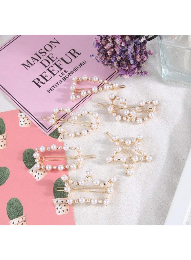 DN Creation Set of 6 Stylish Pearl Korean Rhinestone Metal Hair Clips Hair Pins for Women and Girls - Image 4