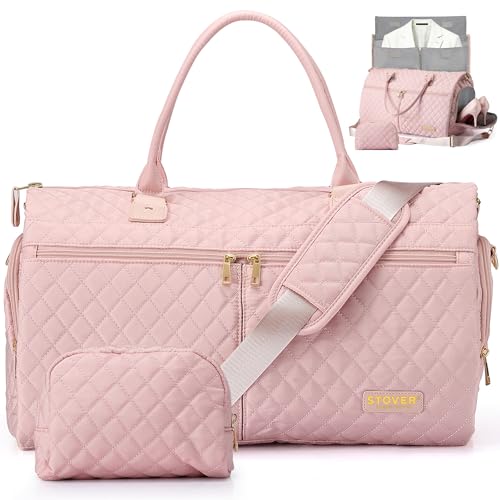 STOVER Womens Convertible Garment Duffel Bag for Travel 2in1 CarryOn WeekenderOvernight Tote WrinkleFree Dresses Suits Clothes Shoe Compartment Bonus Toiletry Bag Blush Pink - Image 1