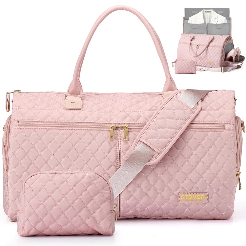 STOVER Womens Convertible Garment Duffel Bag for Travel 2in1 CarryOn WeekenderOvernight Tote WrinkleFree Dresses Suits Clothes Shoe Compartment Bonus Toiletry Bag Blush Pink - Image 2