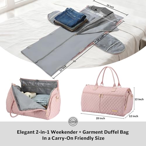 STOVER Womens Convertible Garment Duffel Bag for Travel 2in1 CarryOn WeekenderOvernight Tote WrinkleFree Dresses Suits Clothes Shoe Compartment Bonus Toiletry Bag Blush Pink - Image 3