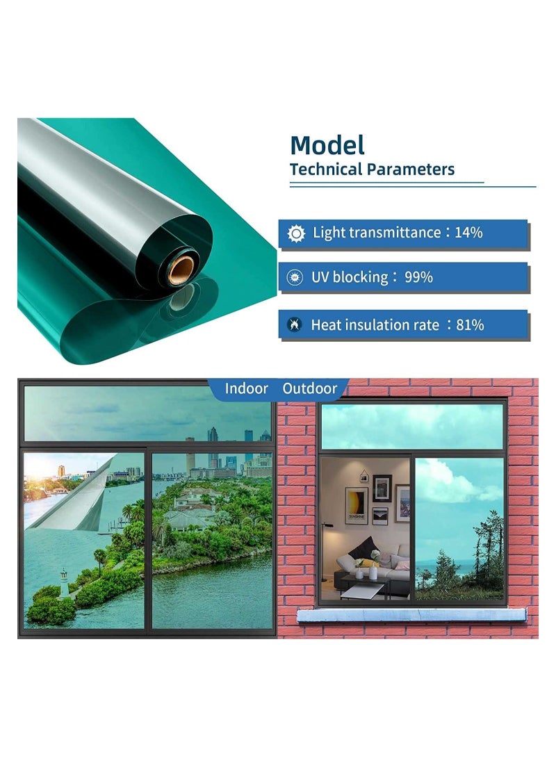 كابتن تيك Heat Control Window Film Window Tint Sun Blocking Blackout and UV Protection one-Way Privacy Mirror Reflective Film Explosion-Proof Premium PET Material Comet Green 60 * 200cm - Image 2