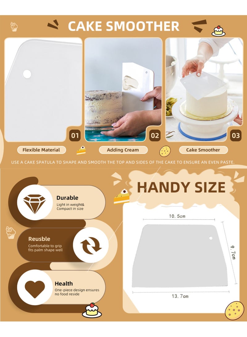 YOONISPRO Cake Decorating Scraper Set 2pcs Plastic Non-Stick Dough Scraper Icing Smoother Spatulas for Baking Cake Decorating Cream Mixing White 15.5x10.7cm 13.7x9.7cm for Home Use and Bakery - Image 5