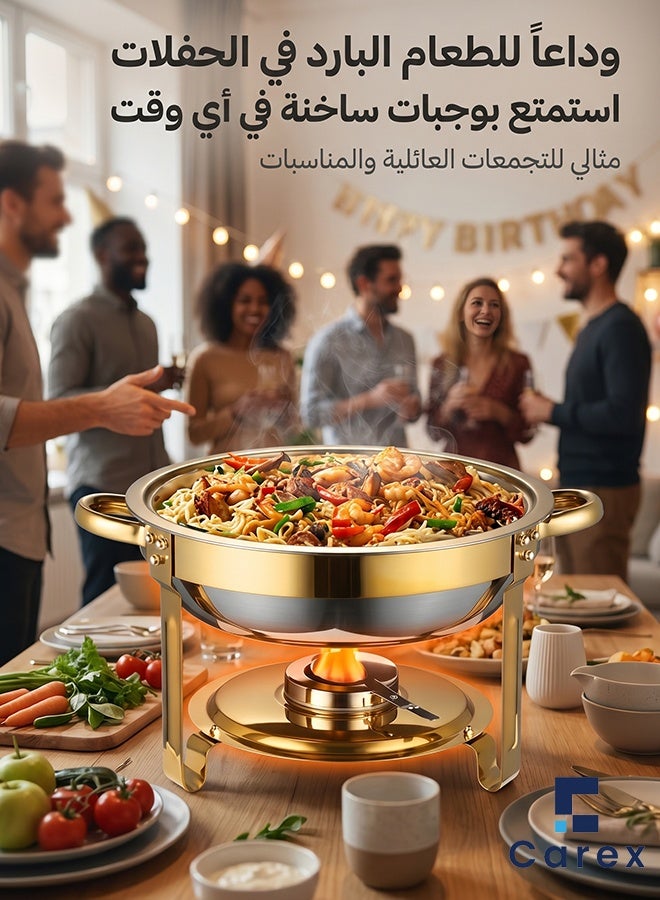 careX Full Gold Stainless Steel Chafing Dish with Alcohol Fuel Holder, Round Food Warmer Buffet Server with Lid for Home Dinner Parties Banquets - Image 2