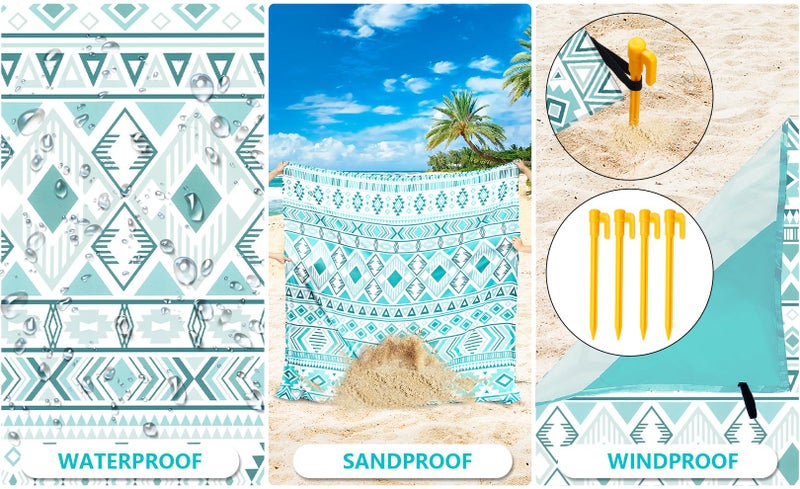 WIWIGO Beach Blanket Waterproof Sandproof Beach Mat 79" X 83"/10'x9'for 2-8 Adults Quick Drying Outdoor Picnic Mat Beach Accessories for Travel, Camping, Hiking - Image 2