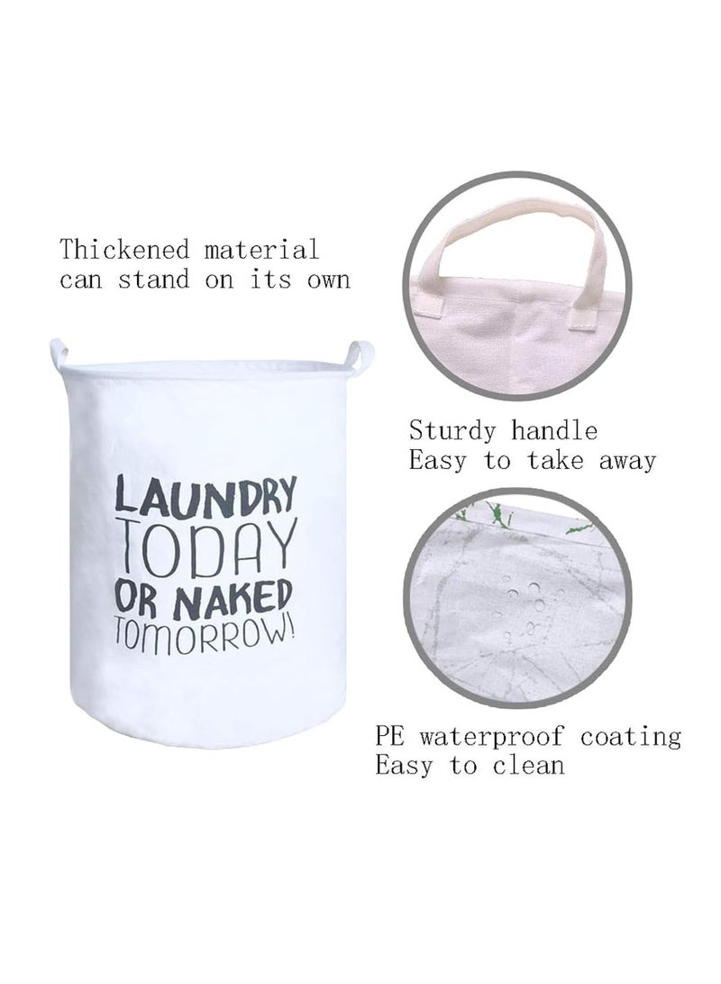 Rightsure Laundry Basket, 63L Foldable Round Canvas Large Clothes Hamper, Waterproof Washing Basket with Printed Letters, Laundry Bag for Bedrooms and Bathroom, White - Image 3