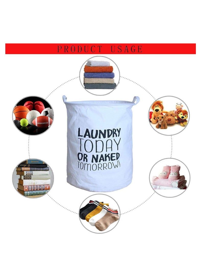 Rightsure Laundry Basket, 63L Foldable Round Canvas Large Clothes Hamper, Waterproof Washing Basket with Printed Letters, Laundry Bag for Bedrooms and Bathroom, White - Image 5
