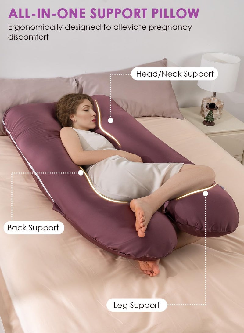QUEEN ROSE Pregnancy Pillow, Maternity Body Pillow for Sleeping, U Shaped Pillow for Body Support Sleeping, Silky Satin Cover, Purple - Image 4