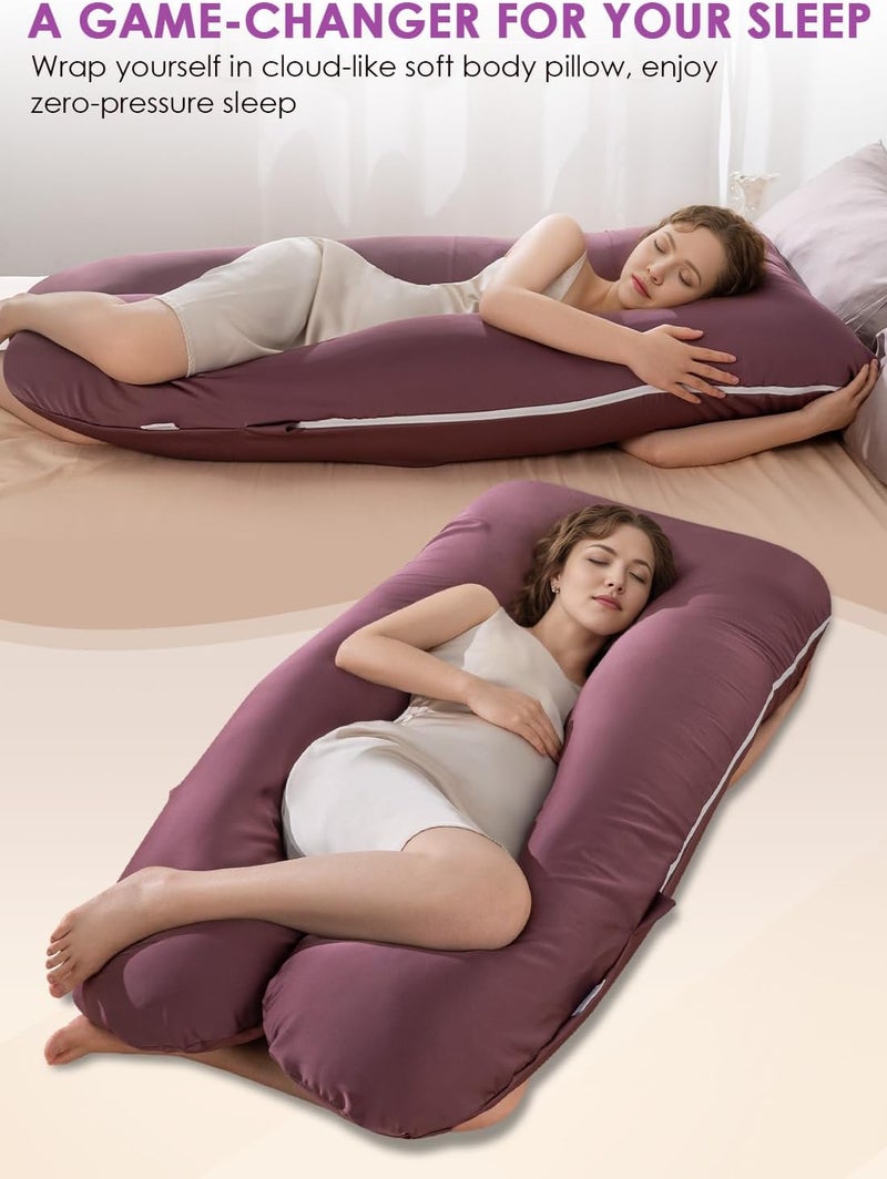 QUEEN ROSE Pregnancy Pillow, Maternity Body Pillow for Sleeping, U Shaped Pillow for Body Support Sleeping, Silky Satin Cover, Purple - Image 5