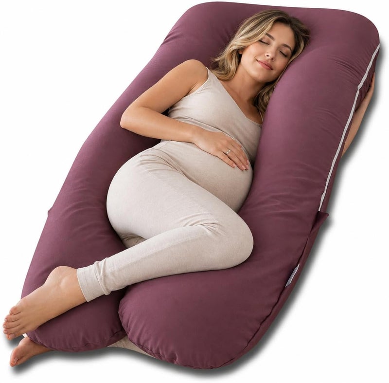 QUEEN ROSE Pregnancy Pillow, Maternity Body Pillow for Sleeping, U Shaped Pillow for Body Support Sleeping, Silky Satin Cover, Purple - Image 1