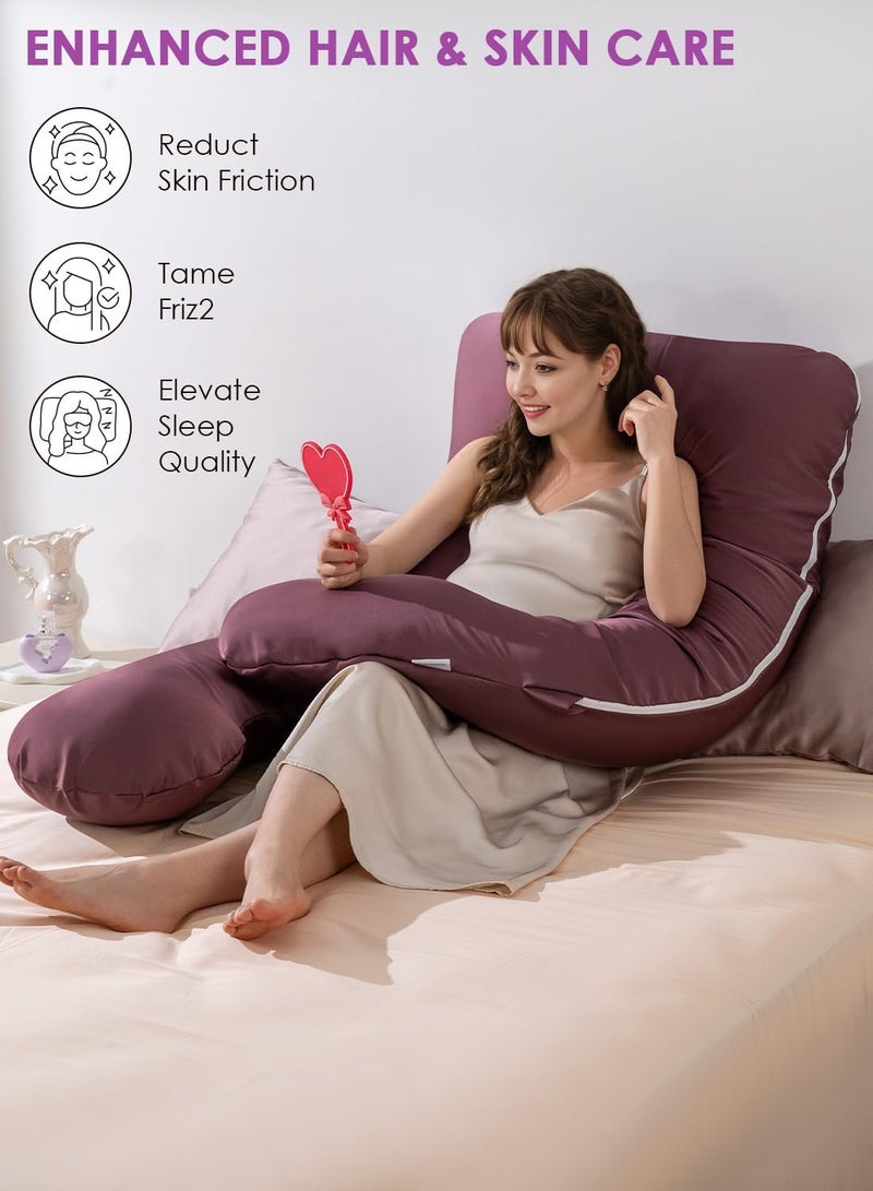 QUEEN ROSE Pregnancy Pillow, Maternity Body Pillow for Sleeping, U Shaped Pillow for Body Support Sleeping, Silky Satin Cover, Purple - Image 3
