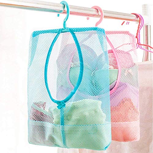 SEMITO Multipurpose Clothespin Bag with Hanger, Hanging Storage Mesh Bag for Home Over The Door - Pack of 3 Laundry Net Pouch Bathroom Organizer (Multicolour) - Image 1