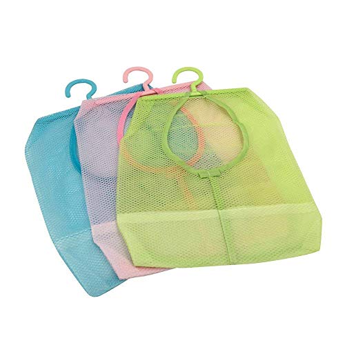 SEMITO Multipurpose Clothespin Bag with Hanger, Hanging Storage Mesh Bag for Home Over The Door - Pack of 3 Laundry Net Pouch Bathroom Organizer (Multicolour) - Image 3