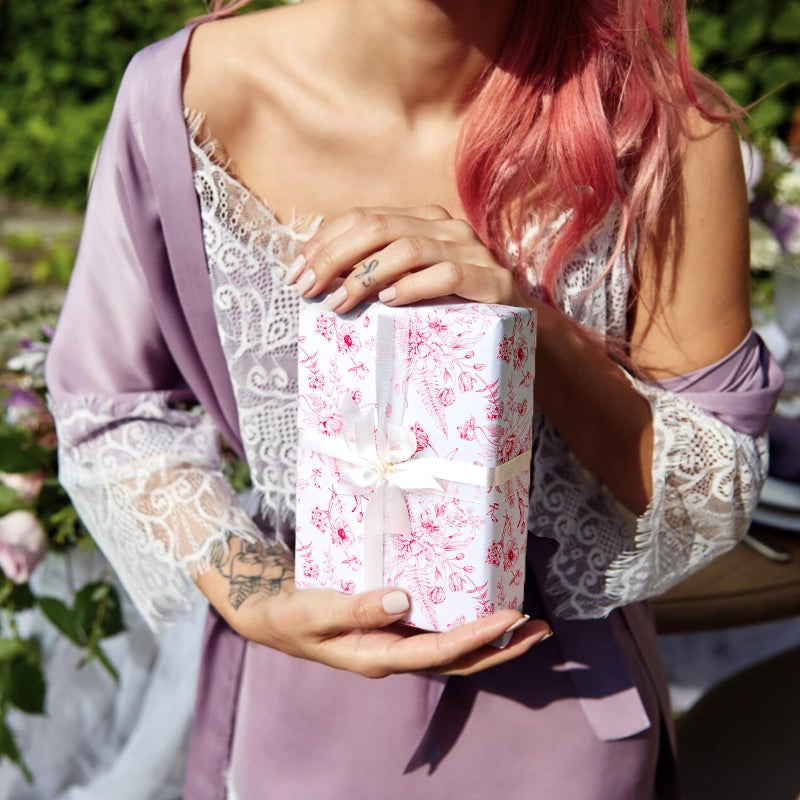 Yarcony Pink Floral Gift Wrapping Paper, Vintage Toile Floral Pink Gift Wrap for Girls Women Birthday,Wedding, Mother's Day, Valentine's Day,Bridal Shower, Spring (17 In X 16.5 Ft) - Image 4