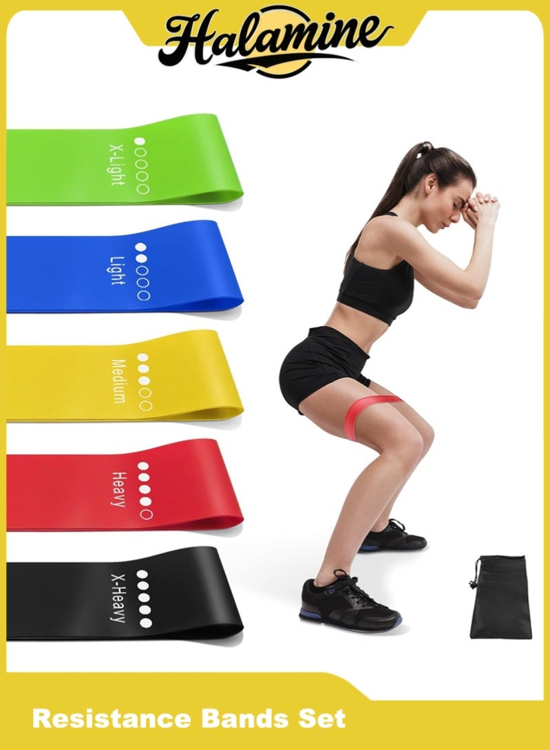 Halamine Resistance Bands Set, 5pcs Assorted Pounds Strength Training Exercise Resistance Loops Stretch Bands, Gym Fitness Yoga Workout Resistance Loops Bands for Arm Legs and hips - Image 1